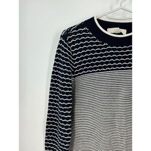 LOFT Navy & Ivory Nautical Coastal Stripe Cotton Knit Pullover Sweater Size M